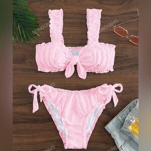 Pink Eyelet Lace Bikini Set - Size M - NWT
